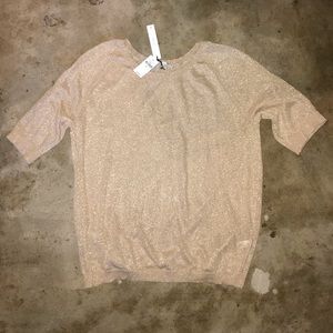 GAP Gold Metallic Short Sleeve Sweater Top